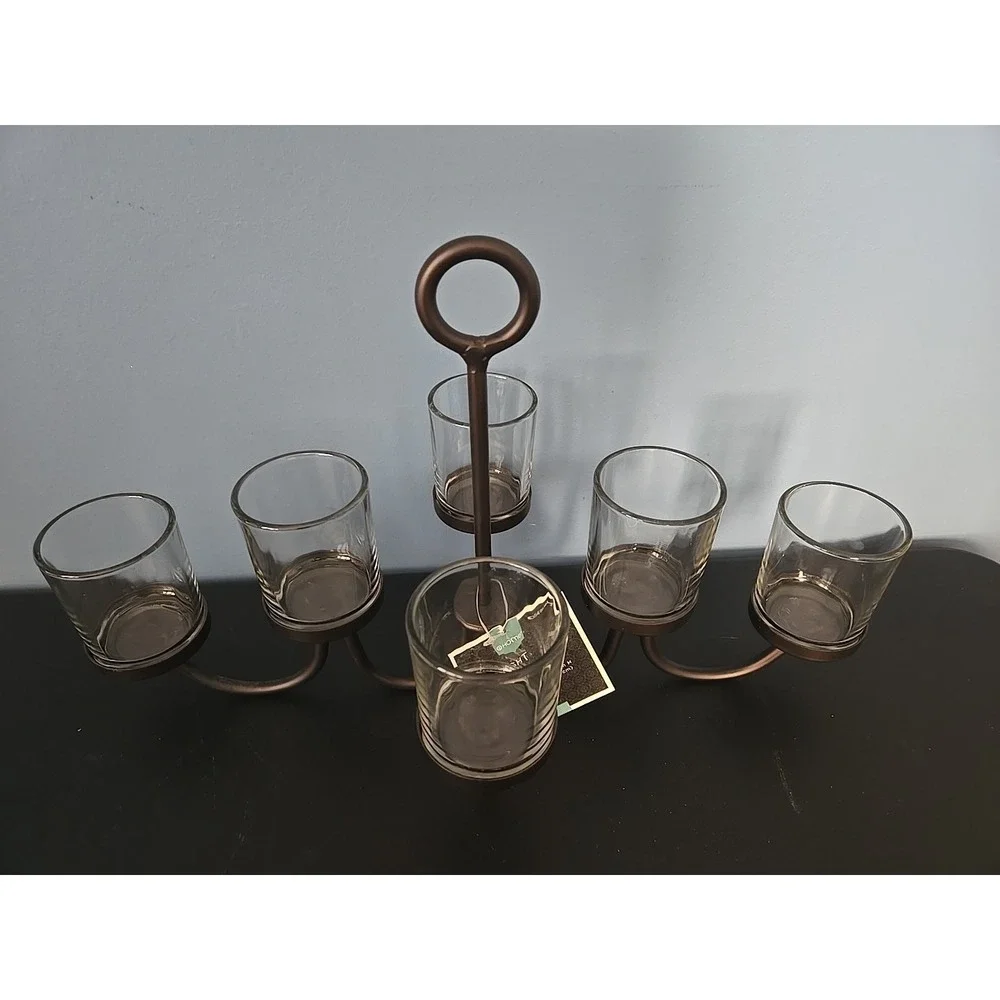 Black Metal Votive Tealight‎ Votive Candle Holder, 6 glass cups